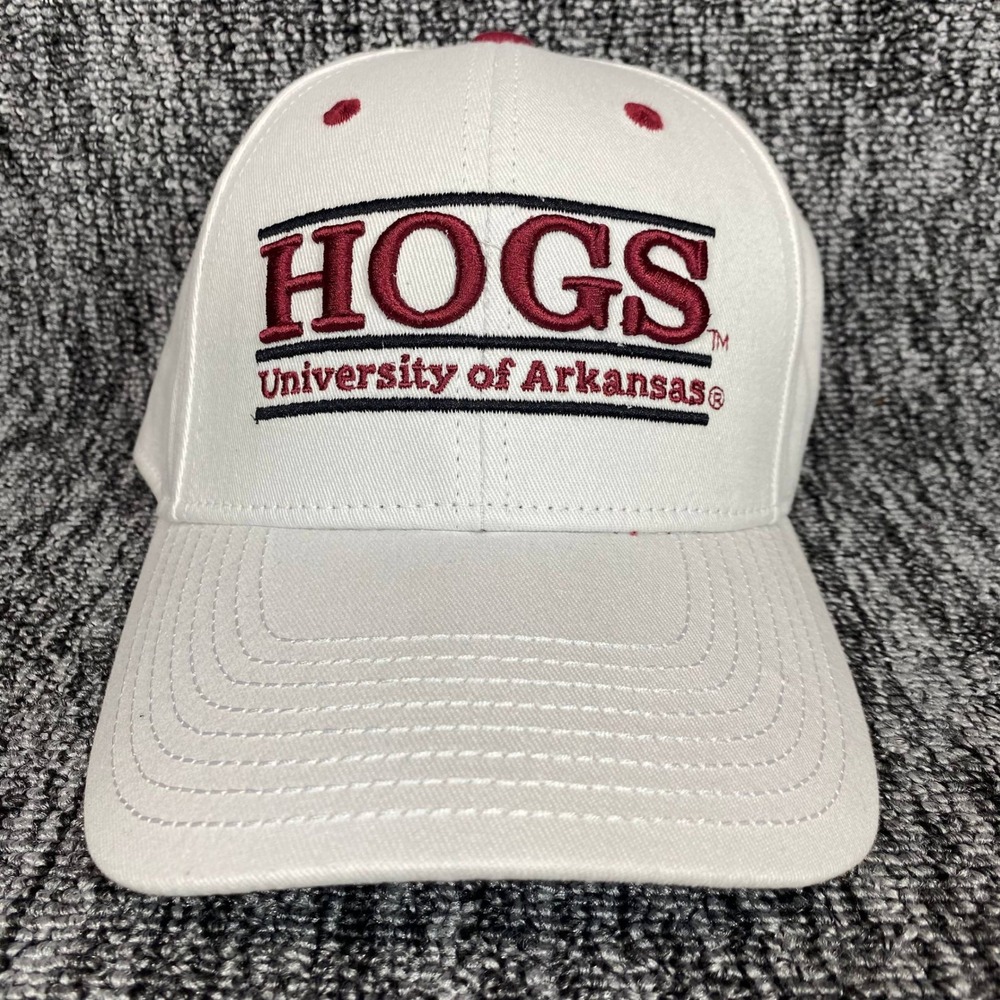 Vtg The Game Arkansas Razorbacks Hogs Snapback Hat Cap White Red NCAA Bar‎ Logo
